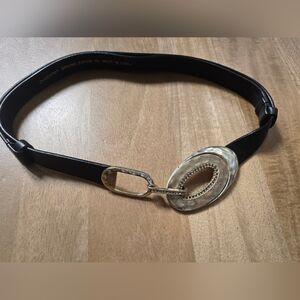 Chico's Black Belt with Silver Oval Buckle